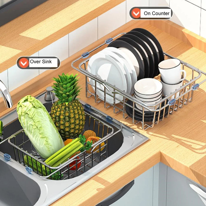 Kitchen Sink Dish Drying Rack 38-56cm Expandable Drainer Organizer with Anti Slip Silicone Pad - 5