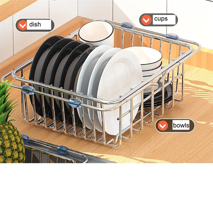 Kitchen Sink Dish Drying Rack 38-56cm Expandable Drainer Organizer with Anti Slip Silicone Pad - 7