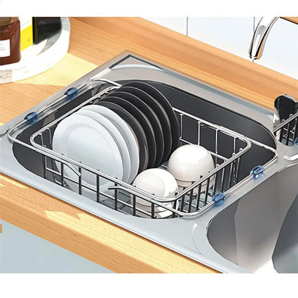Kitchen Sink Dish Drying Rack 34-45cm Expandable Drainer Organizer with Anti Slip Silicone Pad - 6