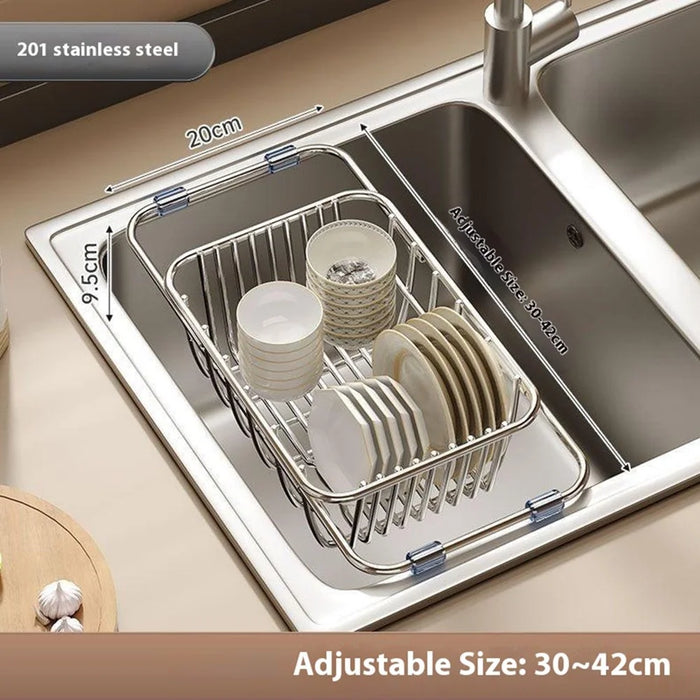 Kitchen Sink Dish Drying Rack 30-42cm Expandable Drainer Organizer with Anti Slip Silicone Pad - 2