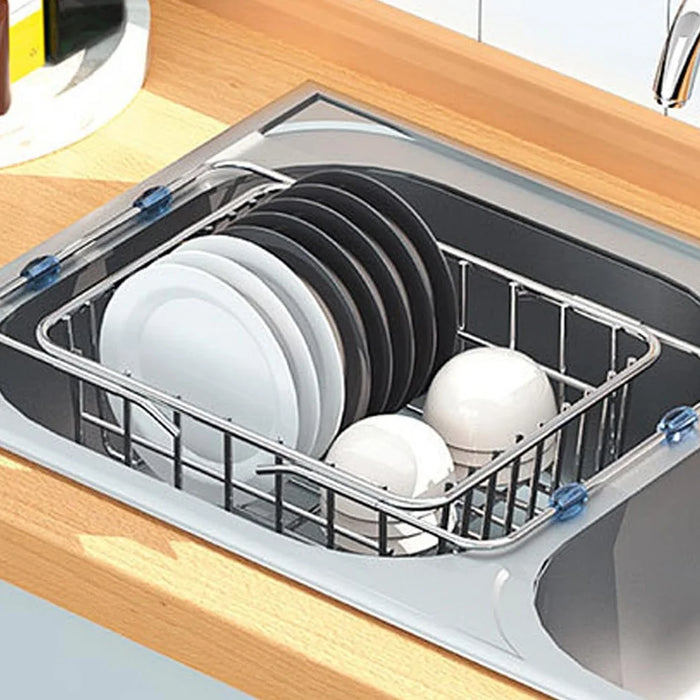 Kitchen Sink Dish Drying Rack 30-42cm Expandable Drainer Organizer with Anti Slip Silicone Pad - 5