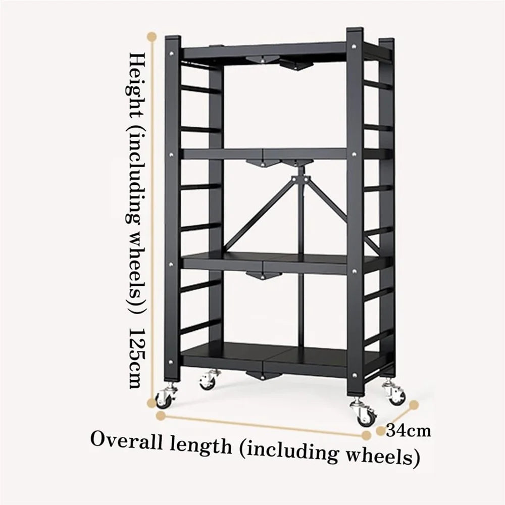 Folding Kitchen Storage Rack 4-Tier Microwave Stand Multi-Function Organizer Shelf - Black - 3