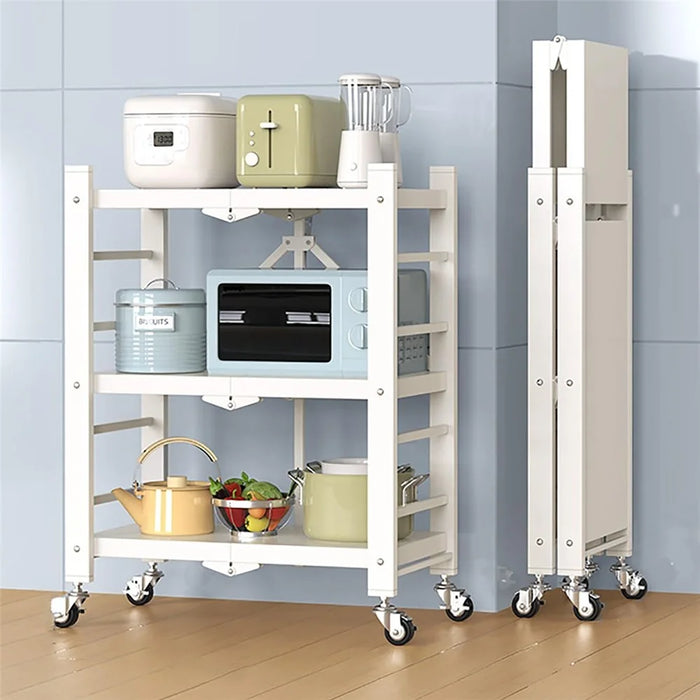 Folding Kitchen Storage Rack 3-Tier Microwave Stand Multi-Function Organizer Shelf - White - 1