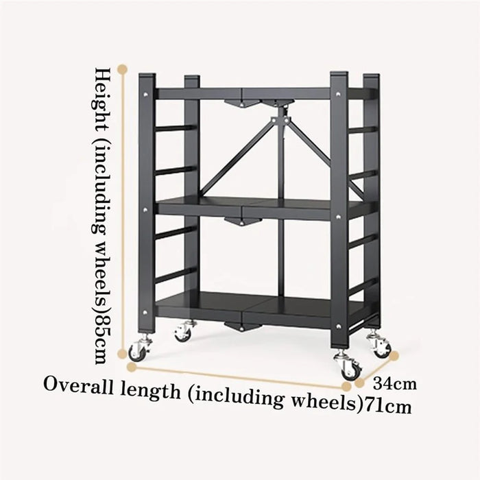 Folding Kitchen Storage Rack 3-Tier Microwave Stand Multi-Function Organizer Shelf - White - 3