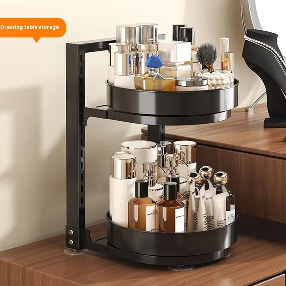360-Degree Rotating 2-Tier Countertop Spice Rack Organizer Adjustable Kitchen Shelf - Black - 7
