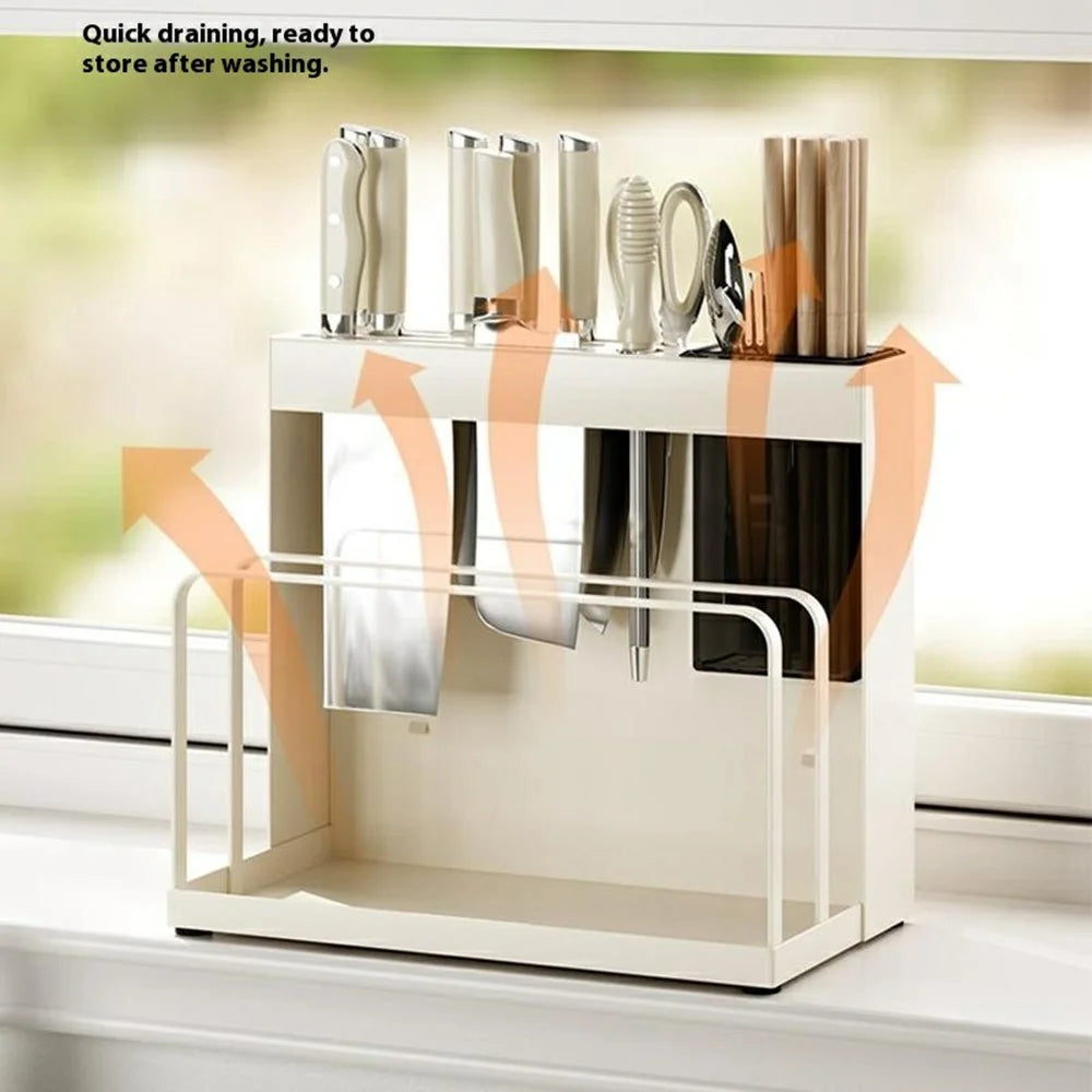 Countertop Knife Utensil Organizer Cutting Board Holder Kitchen Storage Rack Drainer for Knives / Forks / Spoons - 2