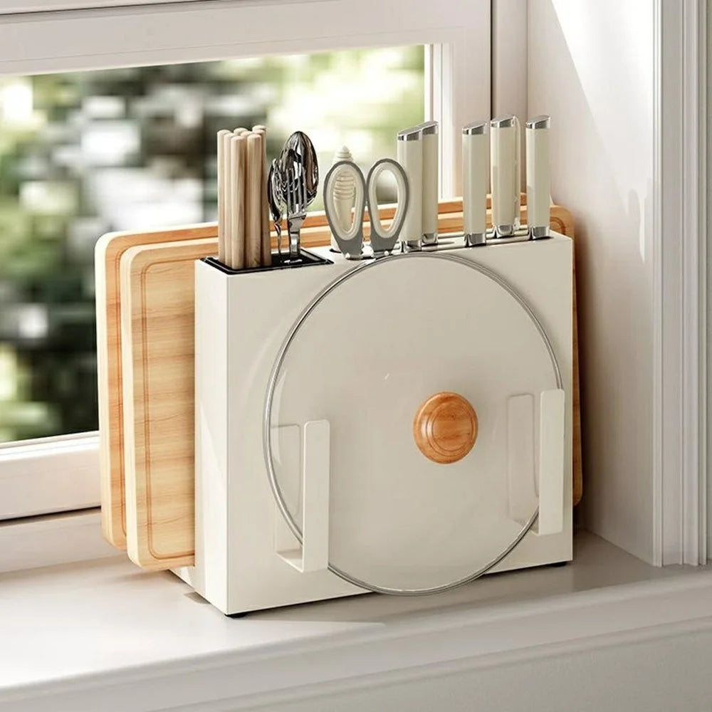 Countertop Knife Utensil Organizer Cutting Board Holder Kitchen Storage Rack Drainer for Knives / Forks / Spoons - 6