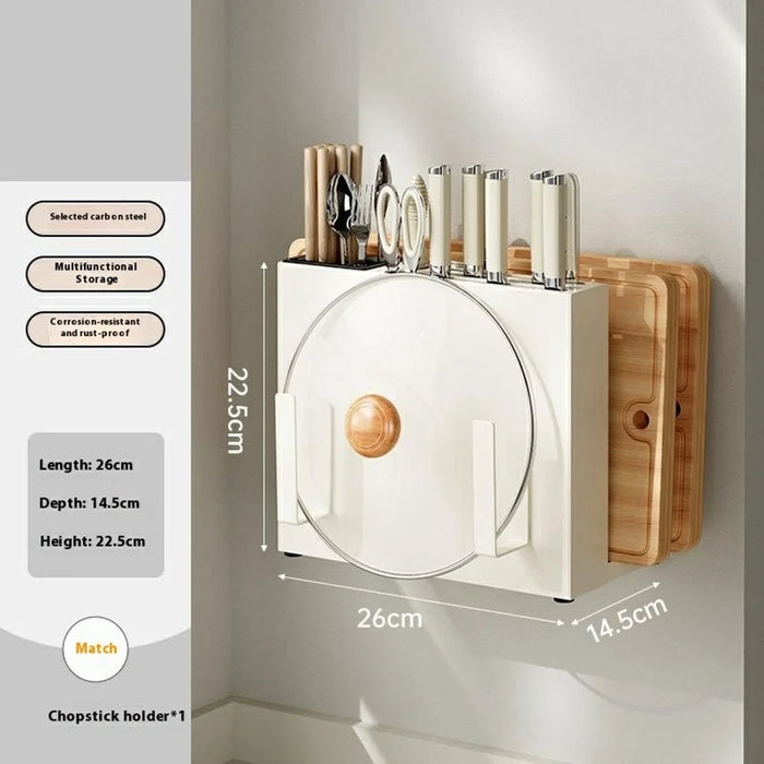Kitchen Utensil Organizer Wall Mounted Knife Holder Cutting Board Rack for Countertop Storage Cutlery Drainer - 6