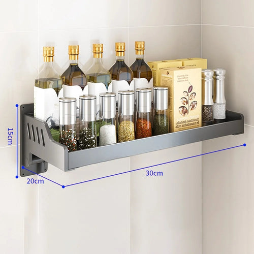 Spice Storage Holder 20x30cm Wall Mounted No Drill Kitchen Organizer Display Rack - 1