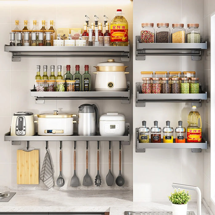 Spice Storage Holder 20x60cm Wall Mounted No Drill Kitchen Organizer Display Rack - 2