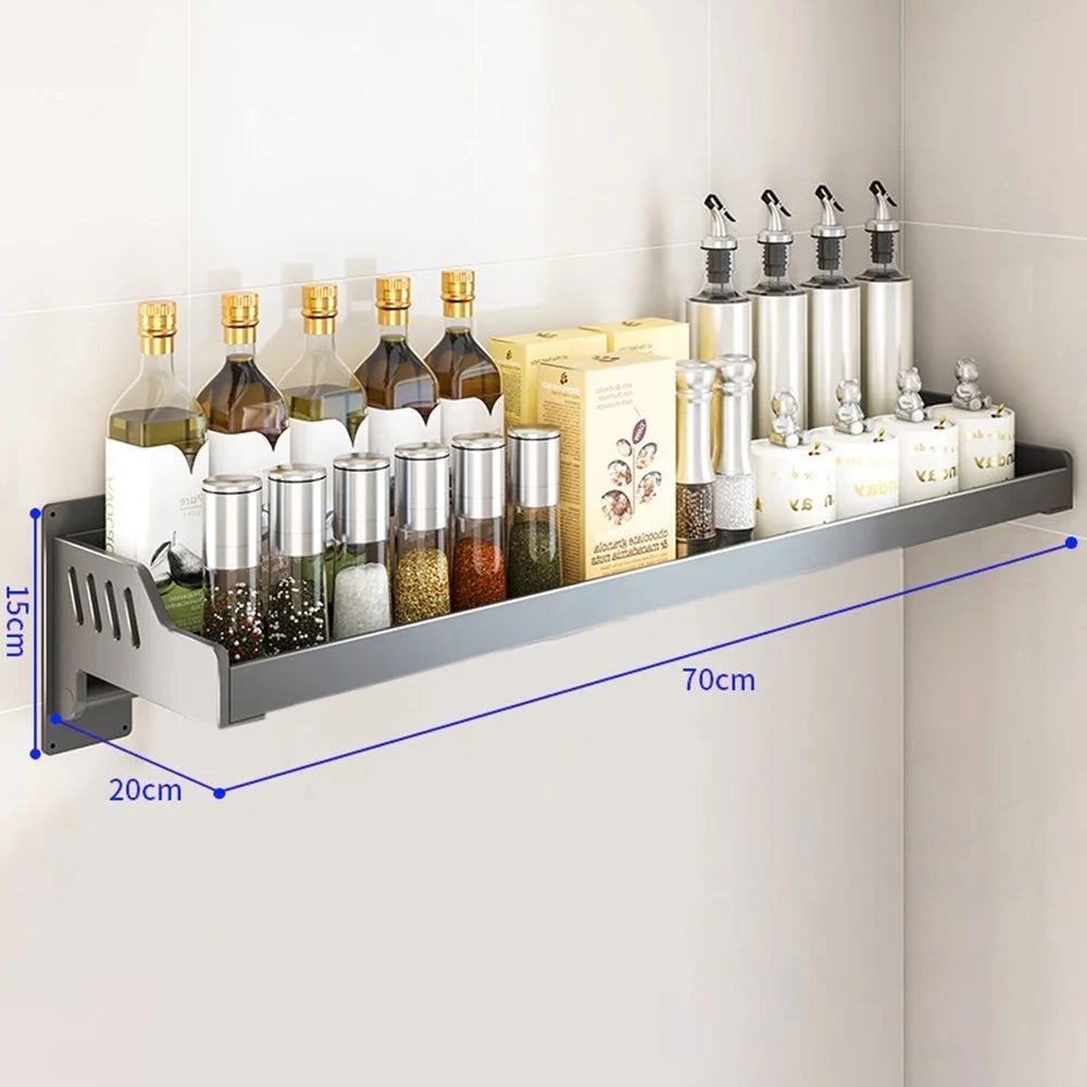 Spice Storage Holder 20x70cm Wall Mounted No Drill Kitchen Organizer Display Rack - 1