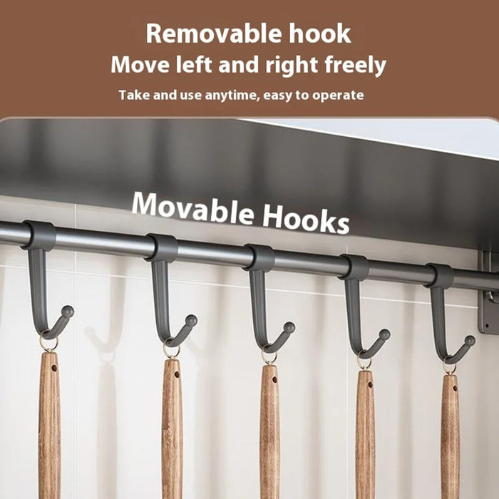 20x60cm Kitchen Storage Rack Wall Mounted Spice Organizer Holder with Hooks - 2