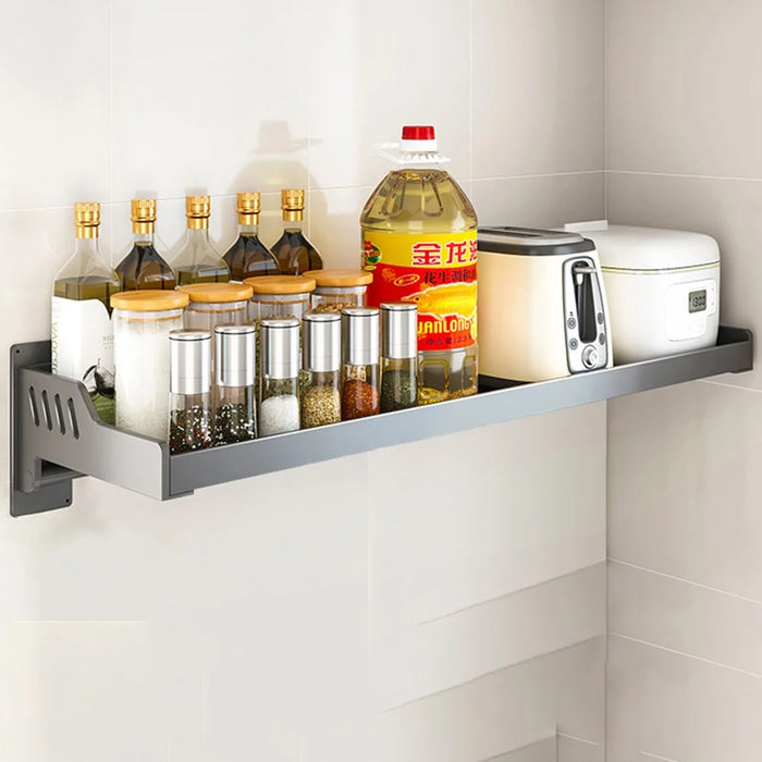 Spice Storage Holder 25x80cm Wall Mounted No Drill Kitchen Organizer Display Rack - 1