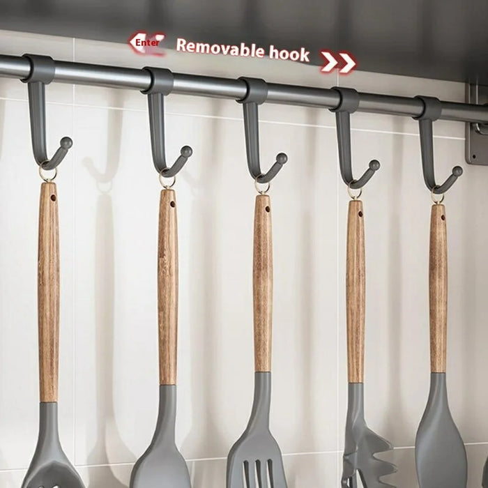 25x50cm Kitchen Storage Rack Wall Mounted Spice Organizer Holder with Hooks - 3