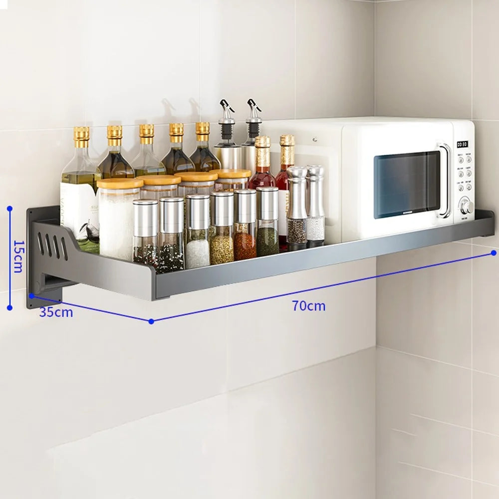 Spice Storage Holder 35x70cm Wall Mounted No Drill Kitchen Organizer Display Rack - 1