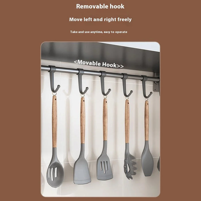35x50cm Kitchen Storage Rack Wall Mounted Spice Organizer Holder with Hooks - 4