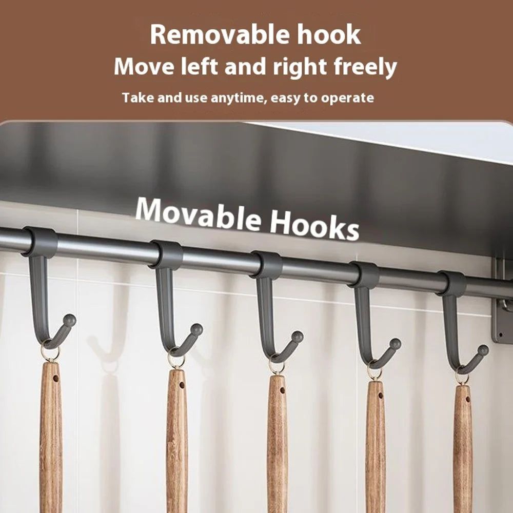 35x80cm Kitchen Storage Rack Wall Mounted Spice Organizer Holder with Hooks - 2