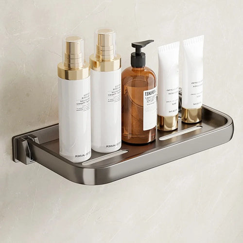Folding Bathroom Shelf 30cm Wall Mounted Storage Rack Waterproof No Drill Washroom Display Holder - Tarnish - 1