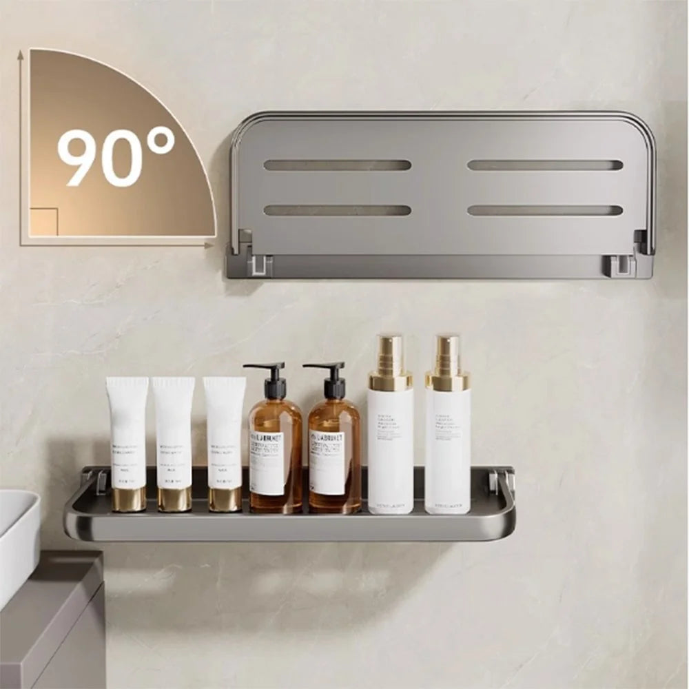 Folding Bathroom Shelf 30cm Wall Mounted Storage Rack Waterproof No Drill Washroom Display Holder - Tarnish - 3