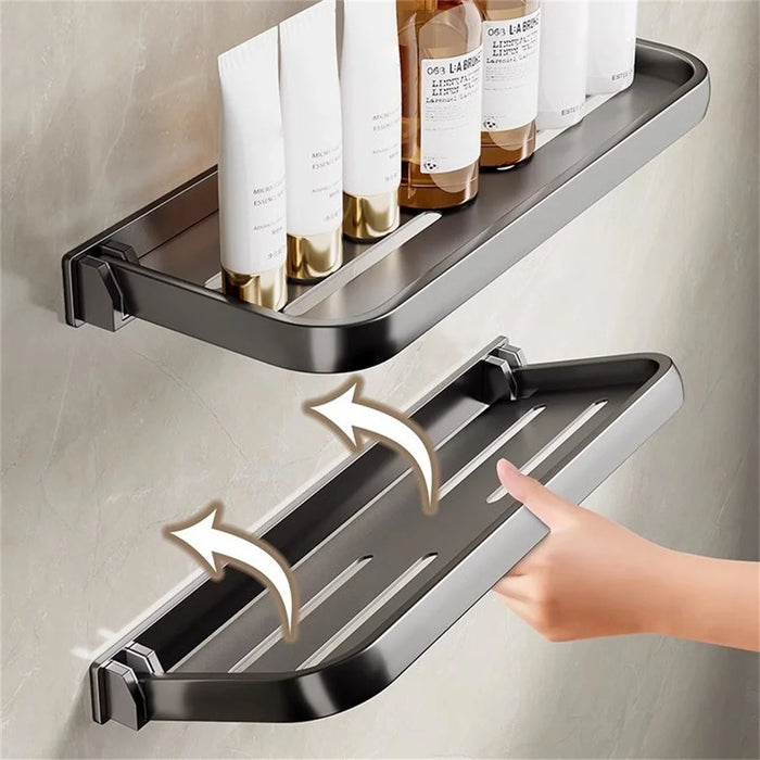 Folding Bathroom Shelf 40cm Wall Mounted Storage Rack Waterproof No Drill Washroom Display Holder - Tarnish - 3