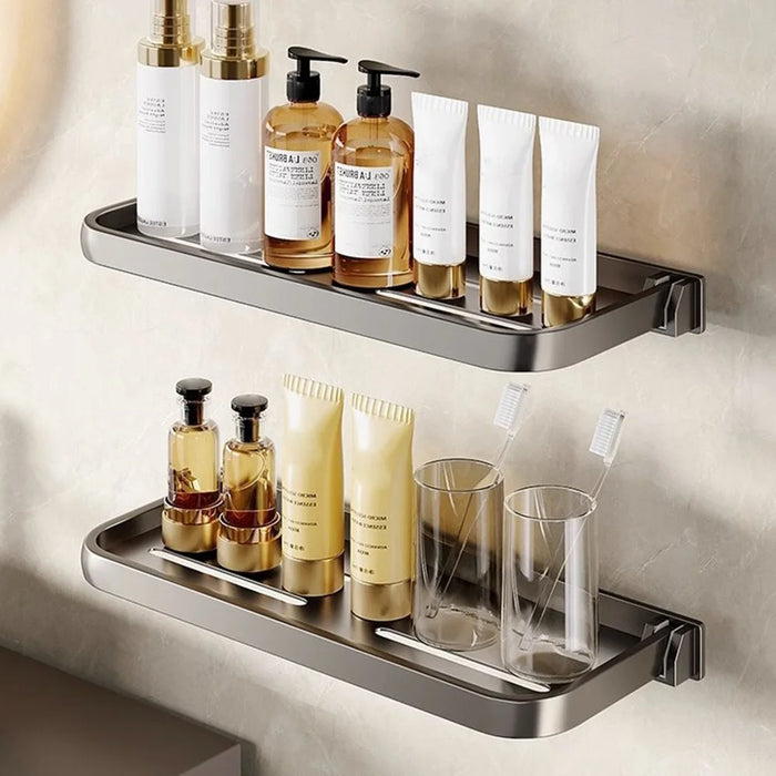 Folding Bathroom Shelf 40cm Wall Mounted Storage Rack Waterproof No Drill Washroom Display Holder - Tarnish - 4