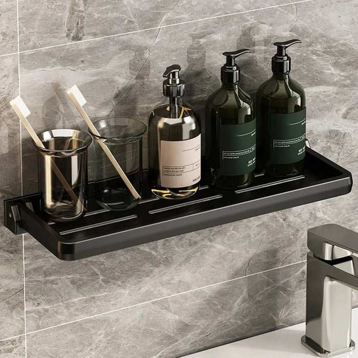 Folding Bathroom Shelf 40cm Wall Mounted Storage Rack Waterproof No Drill Washroom Display Holder - Tarnish - 5