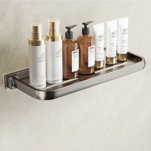Folding Bathroom Shelf 50cm Wall Mounted Storage Rack Waterproof No Drill Washroom Display Holder - Tarnish - 1