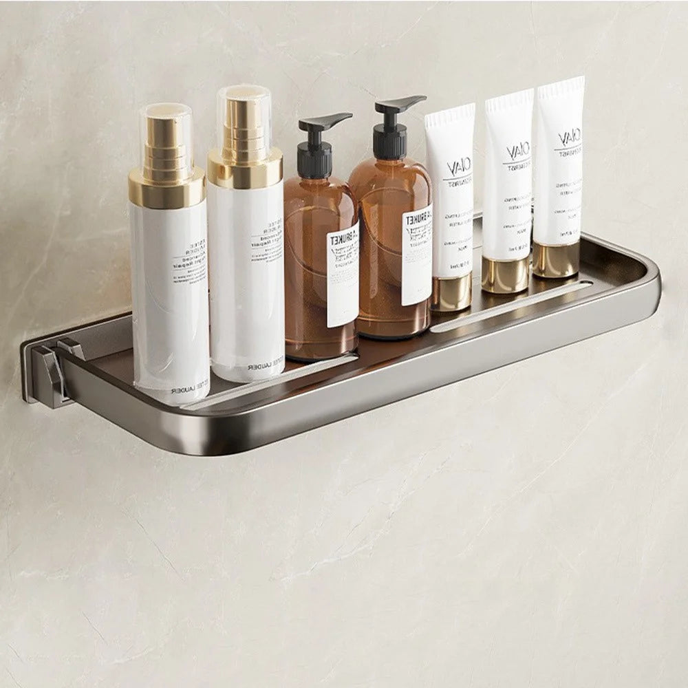 Folding Bathroom Shelf 50cm Wall Mounted Storage Rack Waterproof No Drill Washroom Display Holder - Tarnish - 1