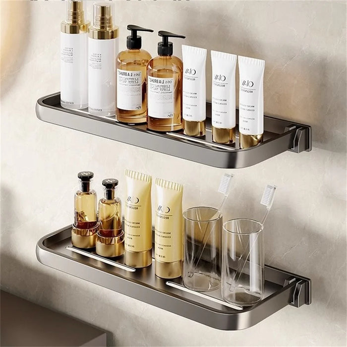 Folding Bathroom Shelf 50cm Wall Mounted Storage Rack Waterproof No Drill Washroom Display Holder - Tarnish - 2