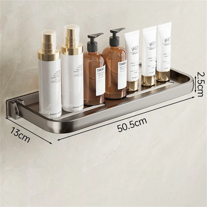 Folding Bathroom Shelf 50cm Wall Mounted Storage Rack Waterproof No Drill Washroom Display Holder - Tarnish - 4