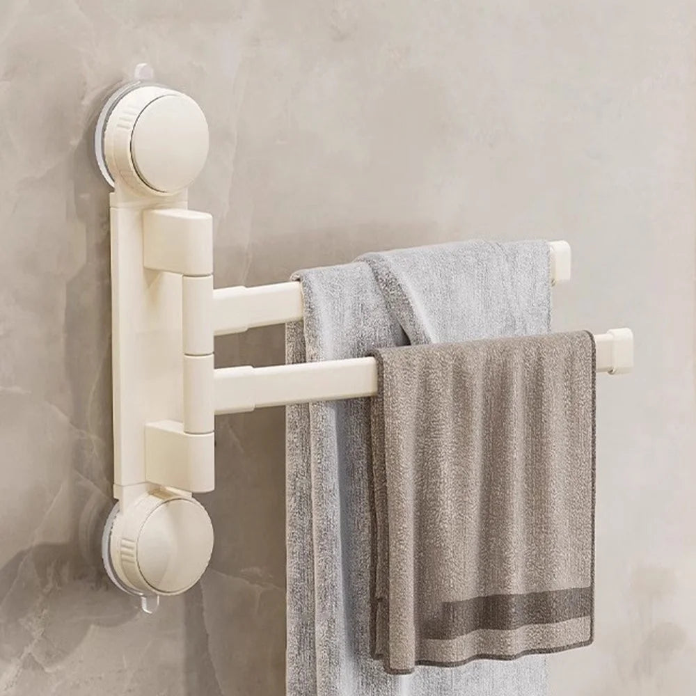 Suction Cup Rotatable Towel Rack 2 Bars 32cm No Drilling Bathroom Hanger - White - 1