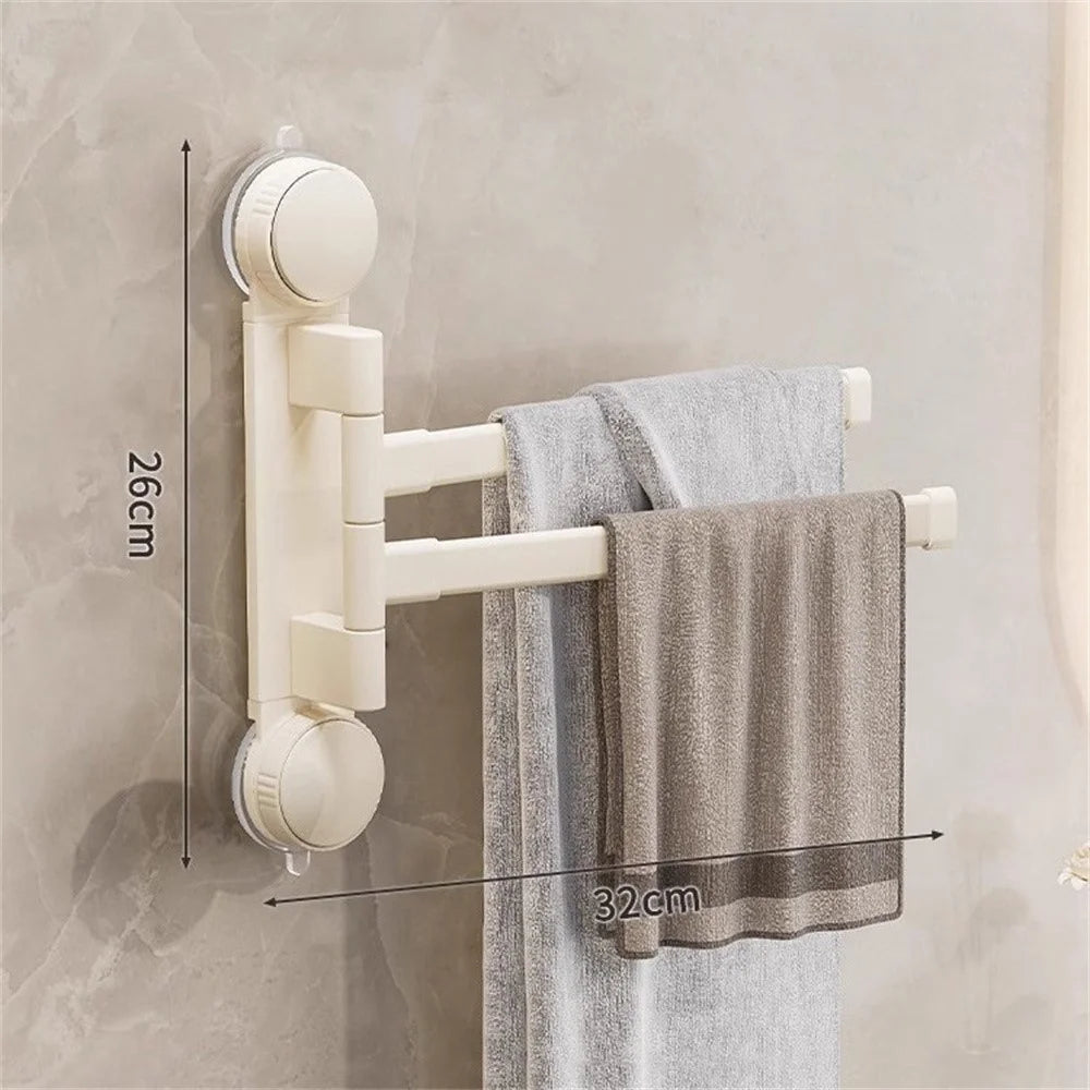 Suction Cup Rotatable Towel Rack 2 Bars 32cm No Drilling Bathroom Hanger - White - 3