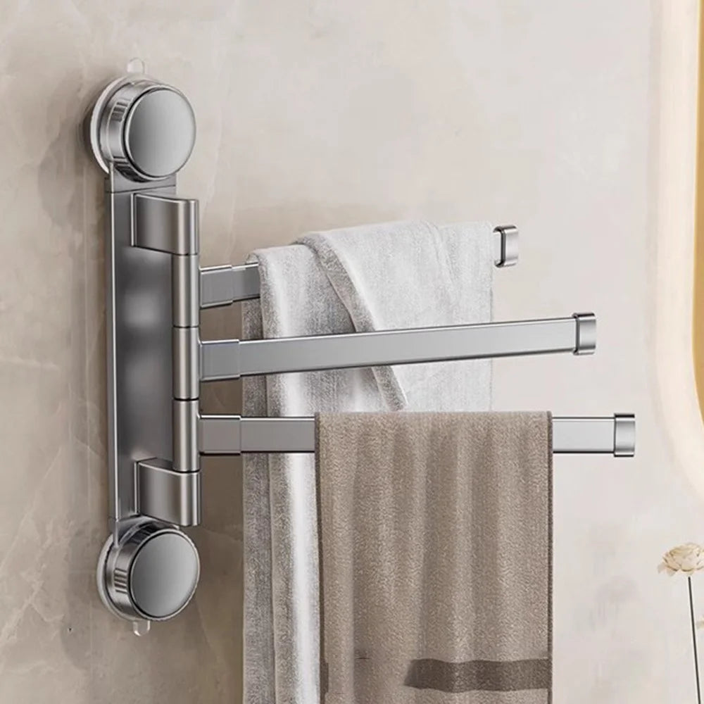 Suction Cup Rotatable Towel Rack 3 Bars 32cm No Drilling Bathroom Hanger - Tarnish - 1