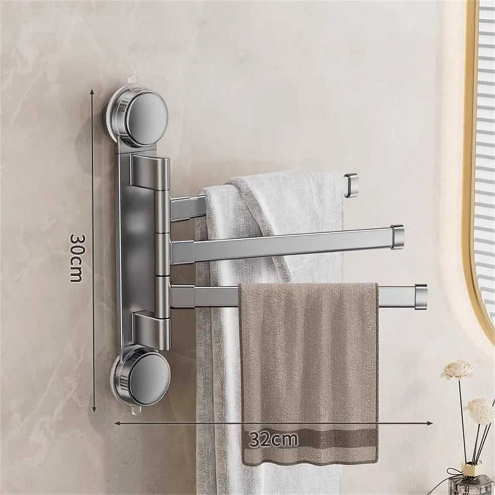 Suction Cup Rotatable Towel Rack 3 Bars 32cm No Drilling Bathroom Hanger - Tarnish - 4