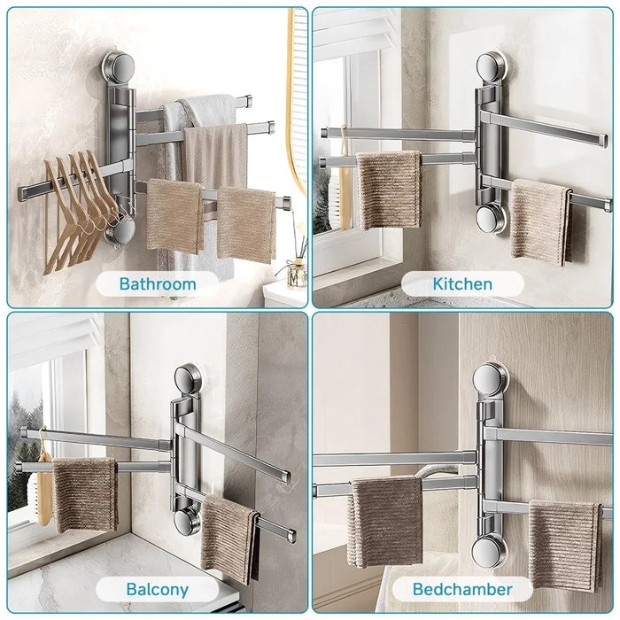 Suction Cup Rotatable Towel Rack 4 Bars 32cm No Drilling Bathroom Hanger - Tarnish - 5