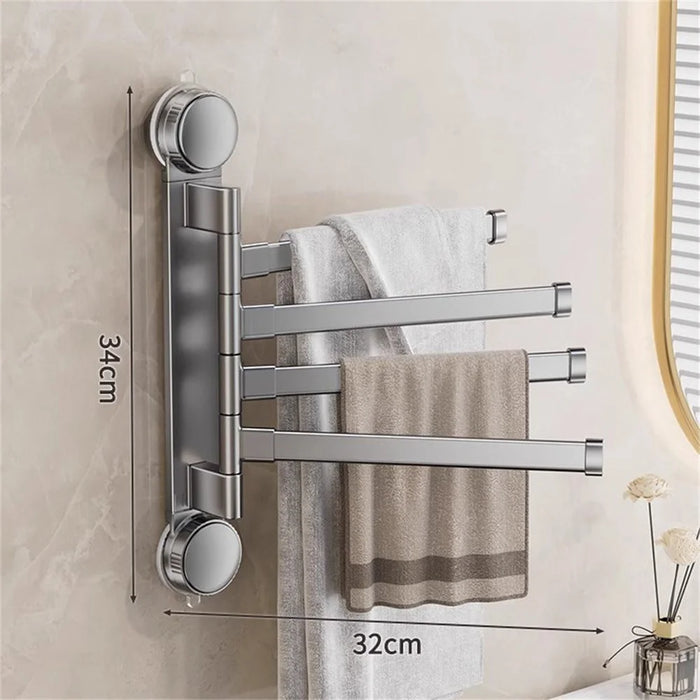 Suction Cup Rotatable Towel Rack 4 Bars 32cm No Drilling Bathroom Hanger - Tarnish - 7