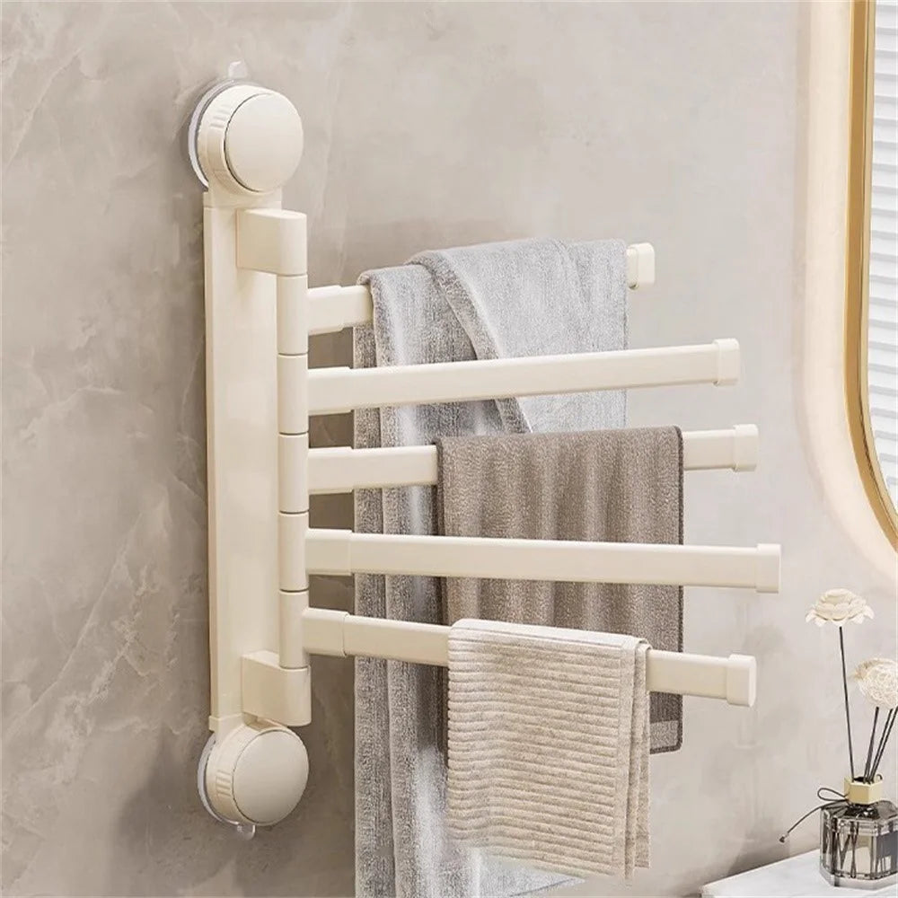 Suction Cup Rotatable Towel Rack 5 Bars 32cm No Drilling Bathroom Hanger - White - 1