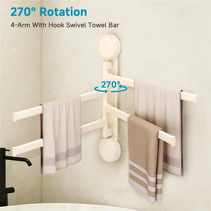 Suction Cup Rotatable Towel Rack 5 Bars 32cm No Drilling Bathroom Hanger - White - 2