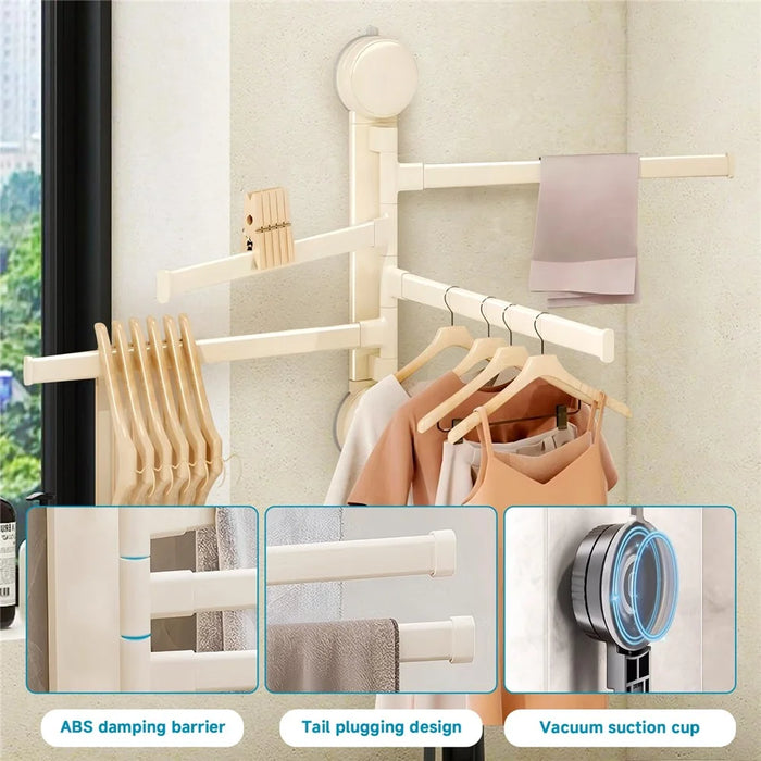 Suction Cup Rotatable Towel Rack 5 Bars 32cm No Drilling Bathroom Hanger - White - 3