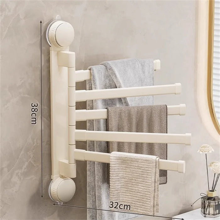 Suction Cup Rotatable Towel Rack 5 Bars 32cm No Drilling Bathroom Hanger - White - 6
