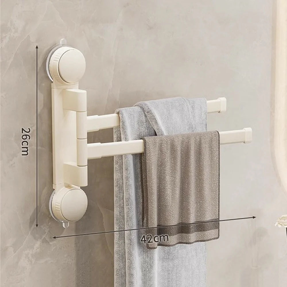 Suction Cup Rotatable Towel Rack 2 Bars 42cm No Drilling Bathroom Hanger - White - 1