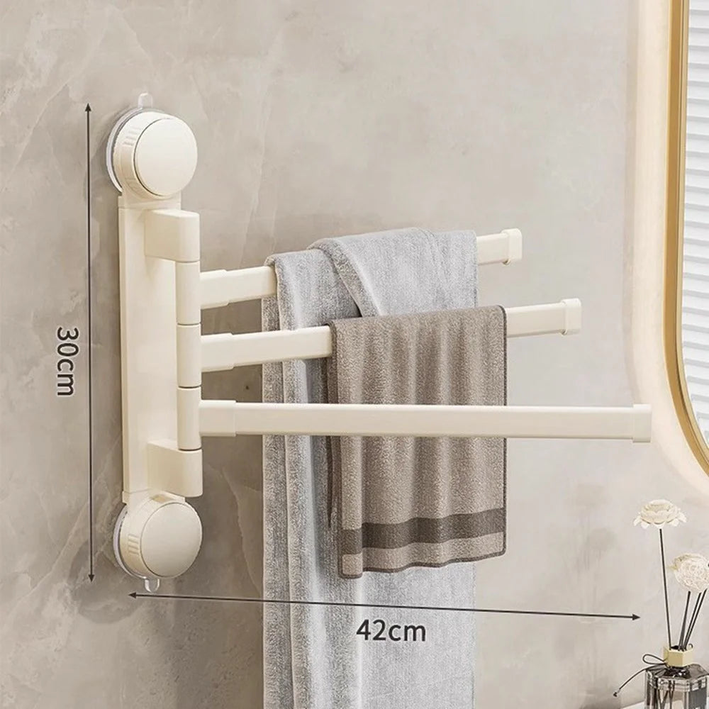 Suction Cup Rotatable Towel Rack 3 Bars 42cm No Drilling Bathroom Hanger - White - 1