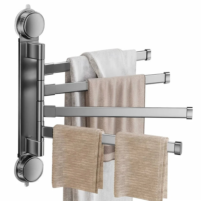 Suction Cup Rotatable Towel Rack 4 Bars 42cm No Drilling Bathroom Hanger - Tarnish - 1