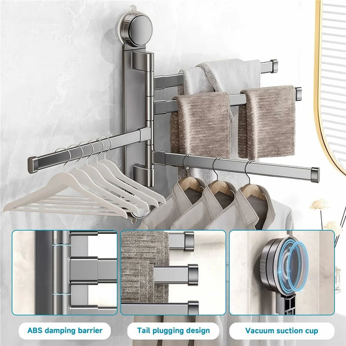 Suction Cup Rotatable Towel Rack 4 Bars 42cm No Drilling Bathroom Hanger - Tarnish - 4