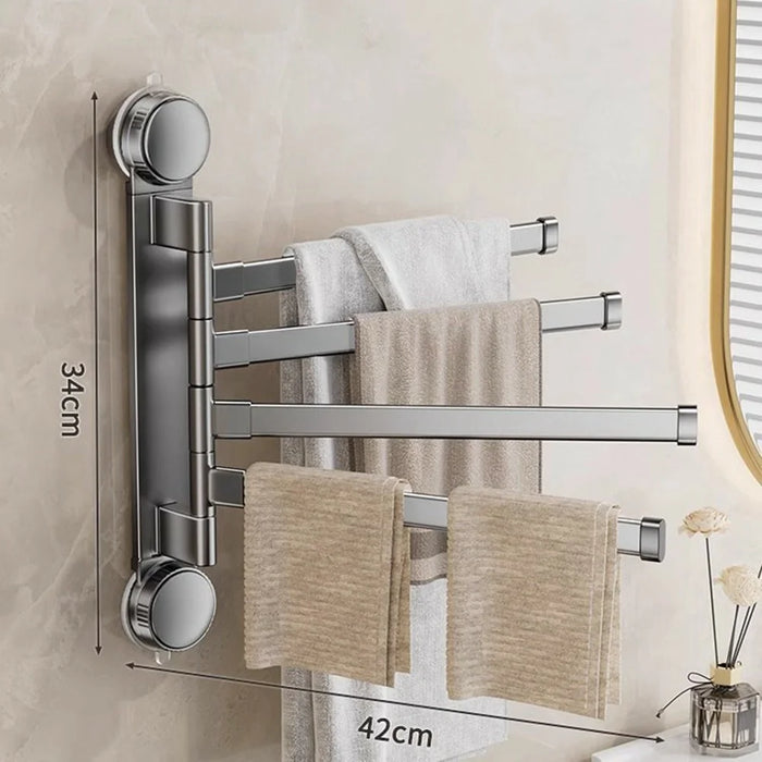 Suction Cup Rotatable Towel Rack 4 Bars 42cm No Drilling Bathroom Hanger - Tarnish - 7