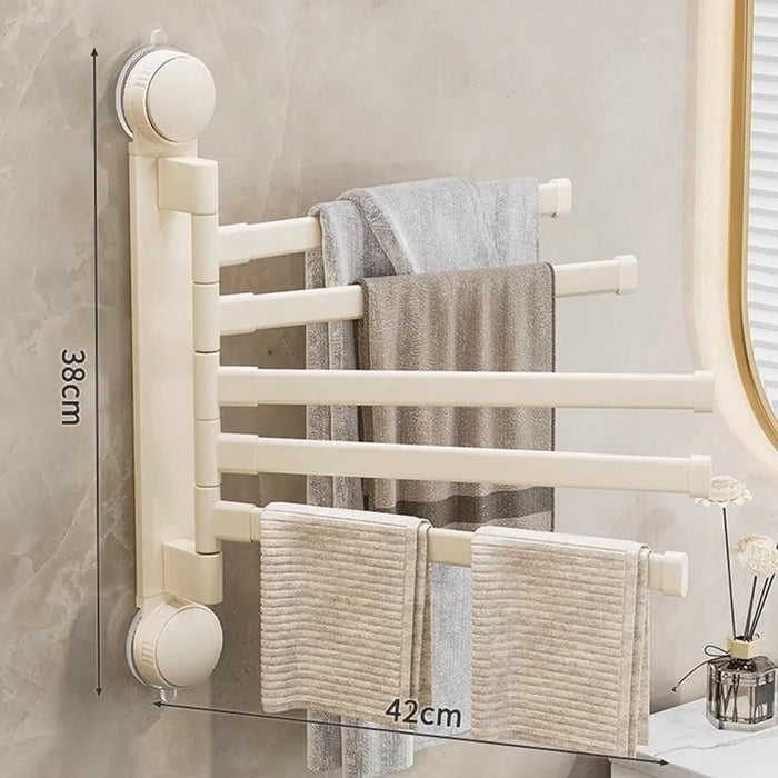 Suction Cup Rotatable Towel Rack 5 Bars 42cm No Drilling Bathroom Hanger - White - 1