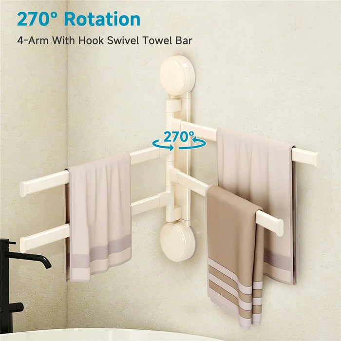 Suction Cup Rotatable Towel Rack 5 Bars 42cm No Drilling Bathroom Hanger - White - 2