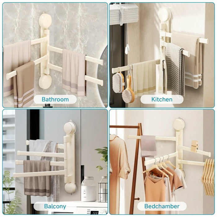 Suction Cup Rotatable Towel Rack 5 Bars 42cm No Drilling Bathroom Hanger - White - 5