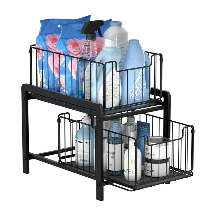 Kitchen Sink Under Cabinet Organizer 2-Tier Pull Out Storage Rack for Kitchenware - 2