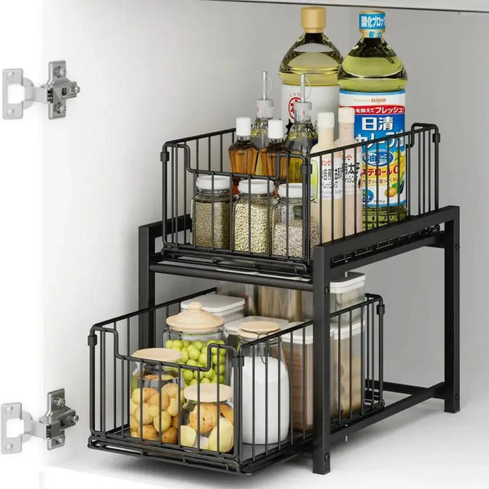 Kitchen Sink Under Cabinet Organizer 2-Tier Pull Out Storage Rack for Kitchenware - 6